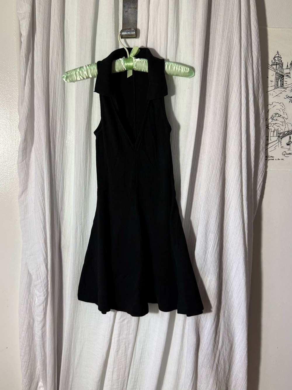 Black Sleeveless Collared Skater Dress Minimalist Chic – Small